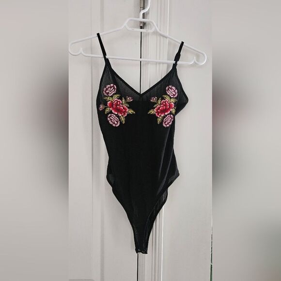 Sheer with floral embroidery bodysuit - Picture 1 of 3